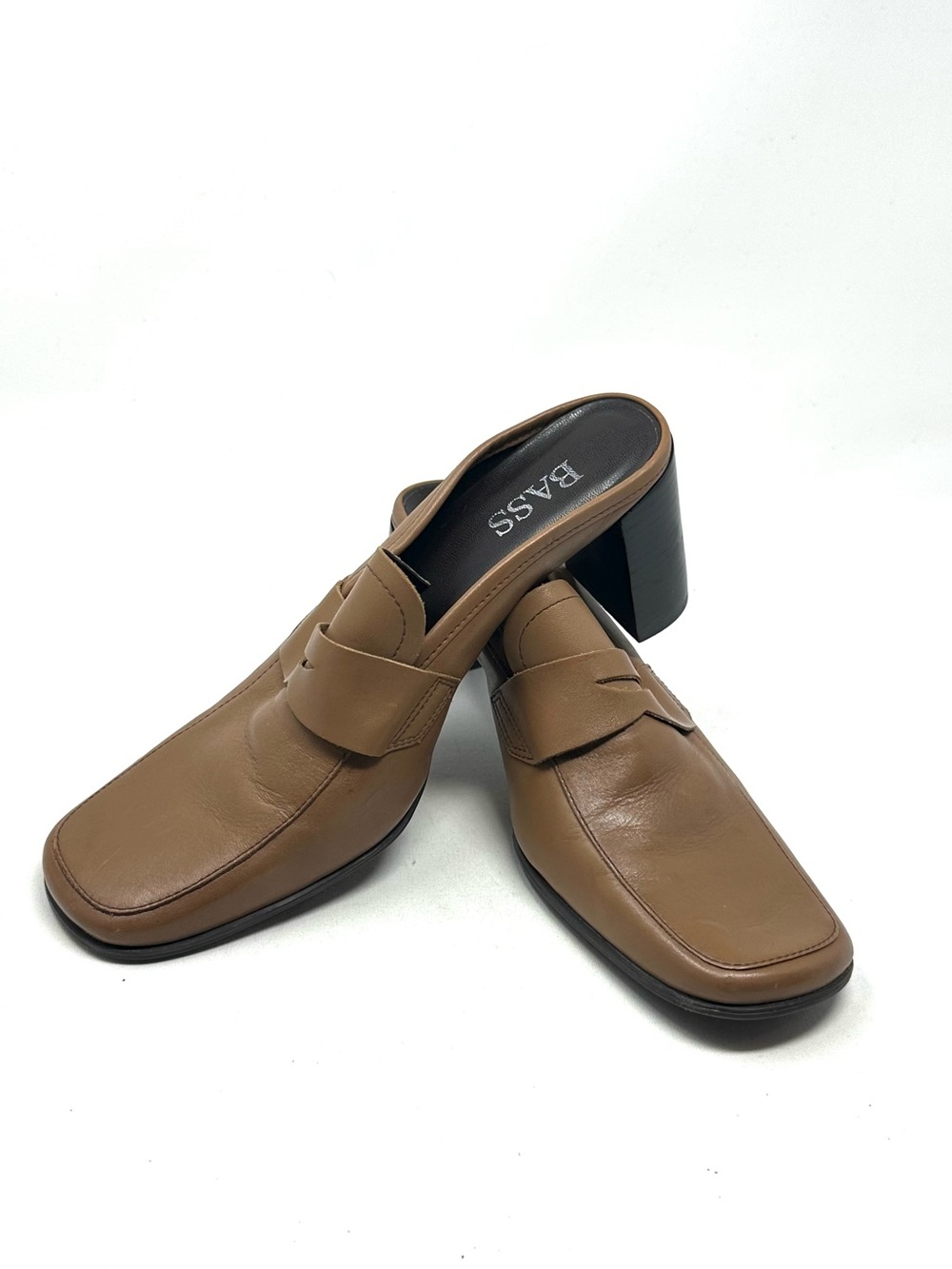 Bass Gloria K Tan Brown Slip On Leather Mules Women Sz 8 M